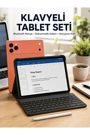 Klavyeli Tablet PC Kalem Kılıf ve Ekran Koruyucu Hediyeli Android Set - LSNTKN-RS4937