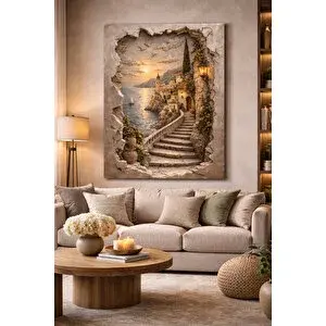 Mgi Design 3d Akdeniz Gün Batımı Manzara Kanvas Tablo – Dekoratif Deniz Ve Köy Temalı Duvar Tablosu | Modern Duvar Dekoru | Salon, Yatak Odası Ve Ofis İçin | Sanatsal Ev Dekorasyonu 50x70 cm