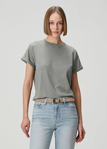 Gri Simli Kaşmir T-shirt