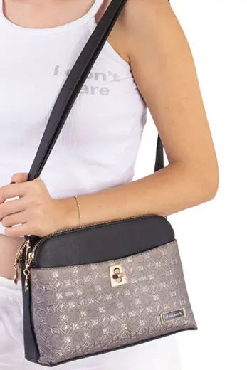 nas bag-933 POLO DESEN BAYAN ÇAPRAZ ÇANTA KADIN ÇANTA SİYAH GRİ