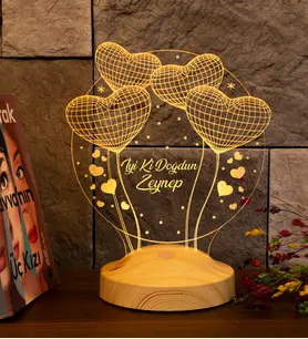 Doğum Günü Hediyesi, Sevgiliye, Arkadaşa İsimli Doğum Günü Hediyesi, Kişiye Özel Balon Kalpler Kişiye Özel 3D Led Lamba