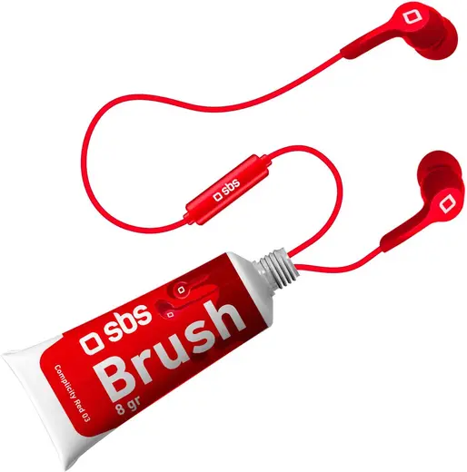 SBS Brush Stereo Kulaklık Seti Renkli Tüpte Ambalajlı, 3,5 mm Jak Kablosu, Entegre Mikrofon, Cevap Düğmesi, Kırmızı