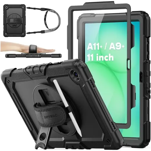 M.TK Moveteck Samsung Galaxy Tab A11 Plus/A9 Plus 11 Inç SM-X210 Tablet Uyumlu Kılıf Tam Koruyucu 360 Derece Askılı Defender Zırh Tank