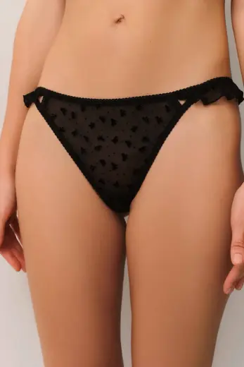 Siyah Candy Cane Dantelli String Külot