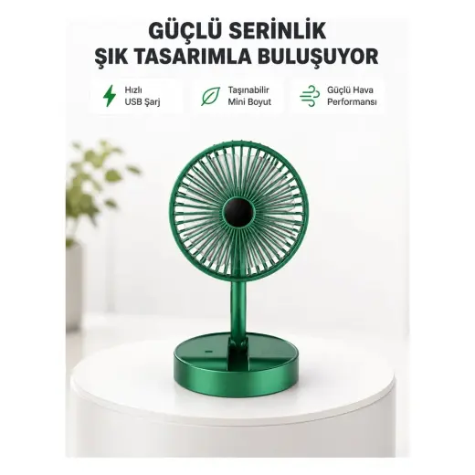 Marsilyan Katlanabilir Mini Fan – 3 Kademeli Soğutma, Şarjlı