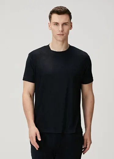 Qsimple Muscle Up Fit Lacivert Modal Havlu Kısa Kollu Erkek T-Shirt