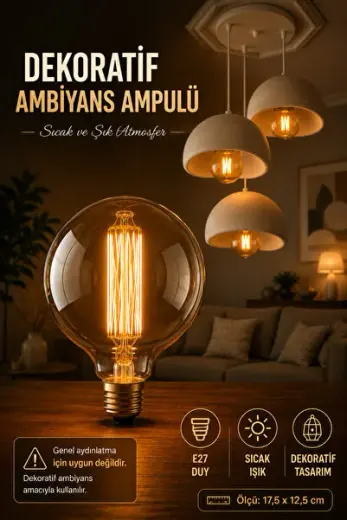 G125 Glop 60watt Dimmer Özellikli Halojen Ampul G125glop Dimmer Özellikli Rustik Dekoratif Ampül