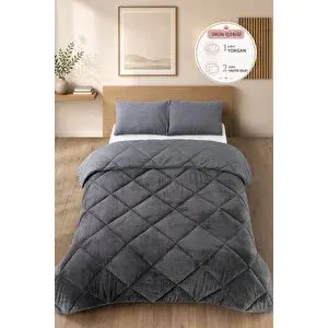 Formeya Premium Çift Taraflı Wellsoft Yorgan Seti Çift Kişilik 195x215 Cm – 2 Adet Yastık Kılıflı Antrasit