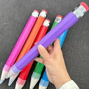 Livava 33 cm Dev Kurşun Kalem, Renkli Büyük Boy Silgili Kalem-MOR Açık Sarı