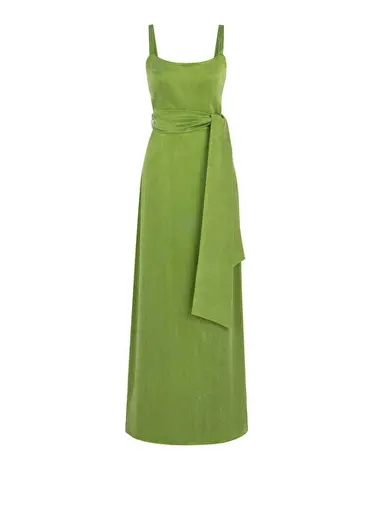 Laura Lime Green Askılı Kadın Uzun Elbise