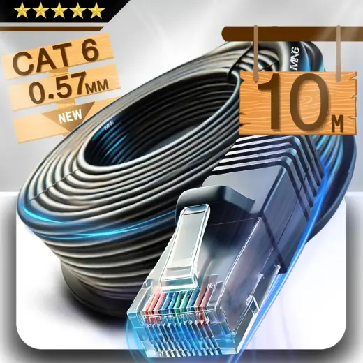 MN6 M107X CAT6 Dış Mekan Ethernet Kablosu 10 Metre, UV Korumalı RJ45 LAN Kablo, 23AWG 0.57 mm, PE+PVC Çift Katmanlı Dış Kılıf