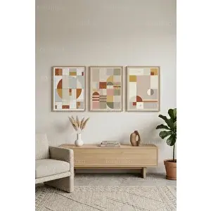 Tontilika Modern Geometrik Uyum 3’lü Ahşap Çerçeveli Tablo Seti 21x30 cm