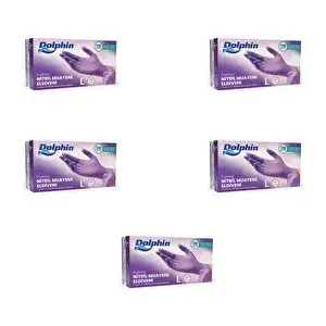 Dolphin Tek Kullanımlık Lila Nitril Eldiven - Muayne Eldiveni Large Büyük Boy - 100'lü 5 Paket