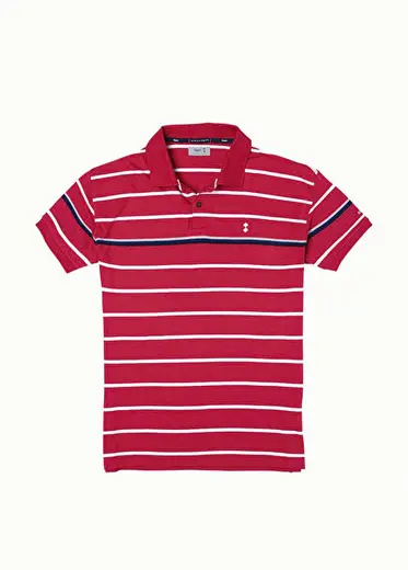 Çizgili Kırmızı Polo Yaka Kısa Kollu Erkek T-shirt