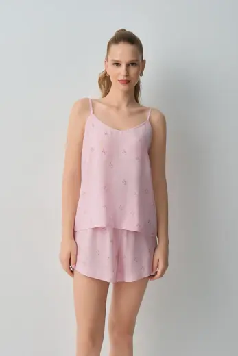 Pembe Çizgili Jade Atlet Şort Pijama Takımı