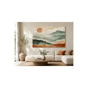 Mgi Design Premium Yeşil Dağların Üzerinde Kızıl Güneş Kanvas Tablo – Bej Kiremit Minimalist Manzara Mgi | Modern Duvar Dekoru | Salon, Yatak Odası Ve Ofis İçin | Sanatsal Ev Dekorasyonu 40x60 cm
