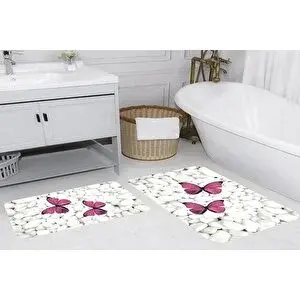 Vivense Di̇ji̇tal Baski, Kaymaz Taban İki̇li̇ Banyo Paspasi 100x60 + 60x50 Cm Rvg5071