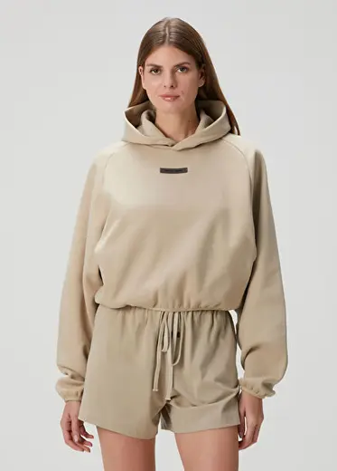 Bej Kapüşonlu Sweatshirt