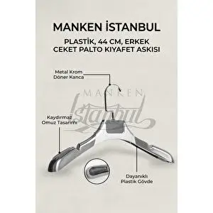 Manken İstanbul 20 Adet İtalyan Kanca A Kalite Gümüş Kaplama Plastik Ceket Askısı Kıyafet Askısı Takım Elbise Askısı