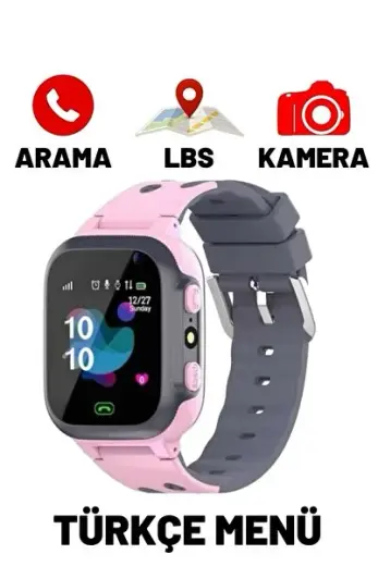 Akıllı Çocuk Saati Konum Takipli Sim Kart Girişli Lbs Ve Sos Özellikli -gri Pembe