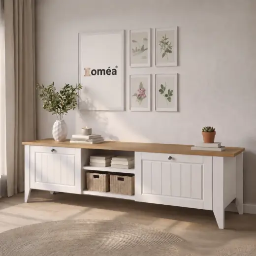 Homea Mebran 2 Kapaklı 2 Raflı Tv Ünitesi Meşe Beyaz