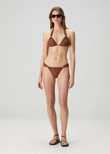 Bia Kahverengi Gold Aksesuarlı Bikini Altı