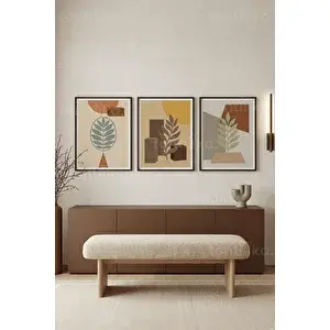 Tontilika Modern Bohem Soyut Botanik 3’lü Ahşap Çerçeveli Tablo Seti 21x30 cm