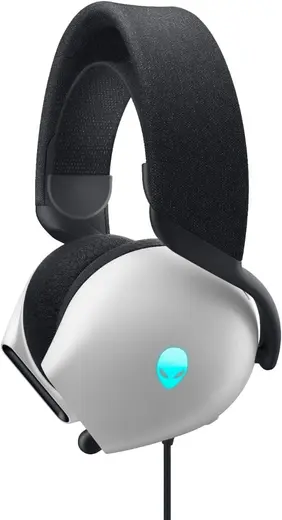 Alienware Kablolu Oyuncu Kulaklığı AW520H – Beyaz – 545-BBFJ USB kablolu, 40mm Hi-Res sertifikalı sürücü, Dolby Atmos uzamsal ses, AI destekli gürültü önleyici geri çekilebilir mikrofon, AlienFX RGB aydınlatma, hafıza köpüğü kulak yastığı, ayarlanabilir kafa bandı Lunar Light