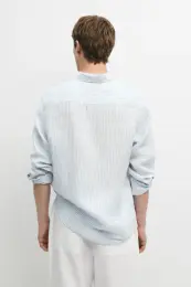Regular fit çizgili %100 keten gömlek 4