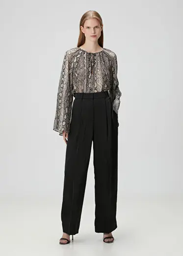 Siyah Wide Leg Saten Pantolon