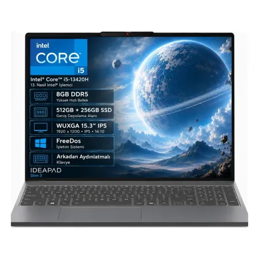 Lenovo IP3 83K100Q0TR-01 i5-13420H 8 GB DDR5 512 GB+256 GB SSD WUXGA 15.3" IPS FreeDos