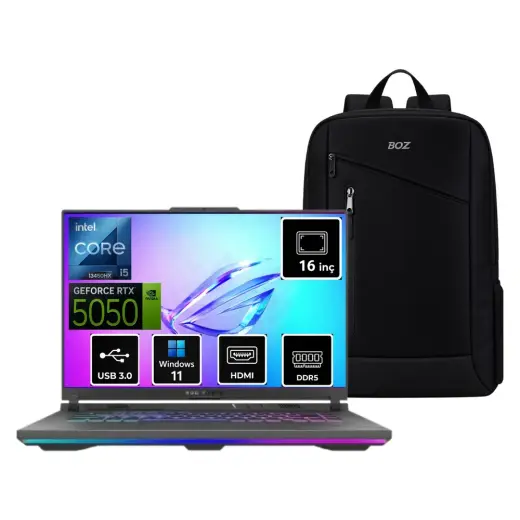 Asus Rog Strix G16 G615JH-N3112 Intel Core I5 13450HX 16GB 1tb SSD RTX5050 Windows 11 Pro 16" Taşınabilir Bilgisayar + Boz Çantahediye