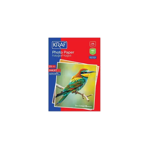 Kraf A4 Parlak Fotoğraf Kağıdı 180G 25'li Hızlı Kuruyan Inkjet Uyumlu Kağıt