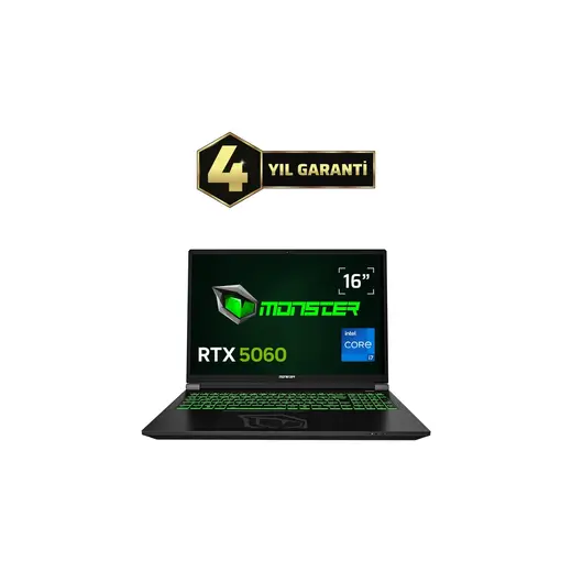 Monster Tulpar T6 V3.3.9 Intel Core i7 13700HX 64 GB RAM 1 TB SSD 8 GB RTX 5060 Windows 11 Home 16" FHD+ 165 Hz Oyun Bilgisayarı
