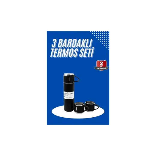 Renas Store Termos Seti 3'lü Bardak Seti Isı Dayanıklı Siyah Paslanmaz Çelik Vakumlu