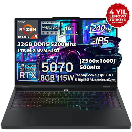 Lenovo Legion Pro 5 16ADR10 AMD Ryzen 9 8940HX 32GB 1TB SSD RTX 5070 8GB 16" WQXGA (2560X1600) IPS