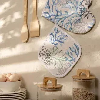 Evidea Soft Mercan Fırın Eldiveni ve Tutaç Set - Ekru - 17x28 cm + 20x20 cm