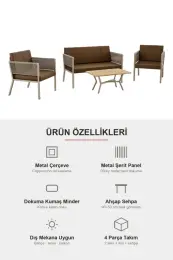 Upstyle Lido Bahçe & Balkon Oturma Takımı Cappucino Kahve 8