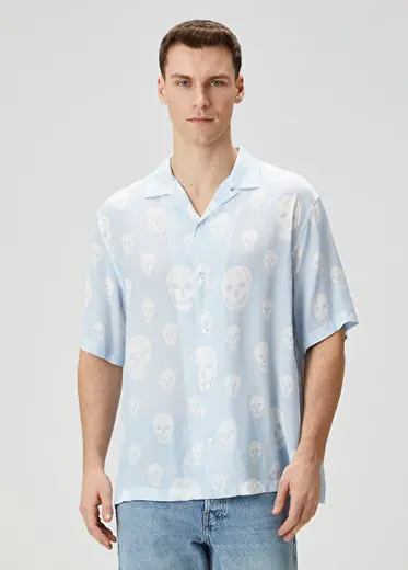 Mavi Kurukafa Desenli Hawaiian Gömlek