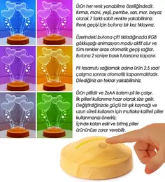 Doğum Günü Hediyesi, Sevgiliye, Arkadaşa İsimli Doğum Günü Hediyesi, Kişiye Özel Balon Kalpler Kişiye Özel 3D Led Lamba 6