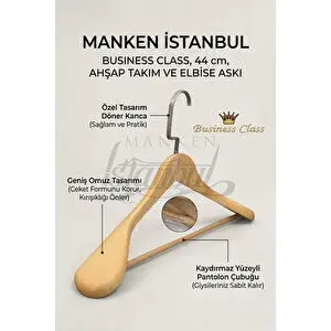 Manken İstanbul 3 Adet Delüks Masif Ahşap Ev Ve İş Yeri İçin 44 Cm Ahşap Ceket Askısı - Ahşap Elbise Askısı