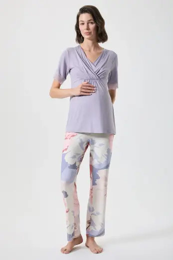 Emzirme detaylı lohusa pijama takımı