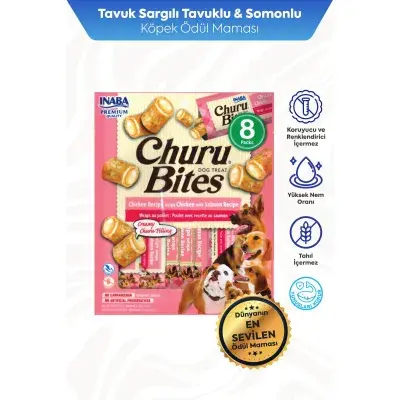 INABA Churu Bites Tavuklu ve Somonlu Köpek Ödül Maması 12gr (8 Adet)