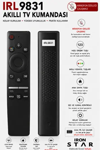 TV kumandası / Smart TV kumandası / televizyon kumandası / akıllı TV kumandası / uyumlu kumanda / TV uzaktan kumanda / oled tv / qned tv / led tv ırl9831