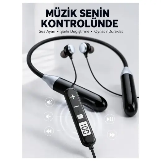 Grandor Kablosuz Bluetooth Boyun Kulaklığı Mikrofonlu Müzik Dinleme Çağrı Cevaplama Ses Kontrollü Ku
