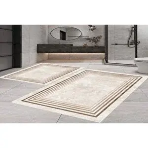 Vivense Di̇ji̇tal Baski, Kaymaz Taban İki̇li̇ Banyo Paspasi 100x60 + 60x50 Cm Rvg5-lna003