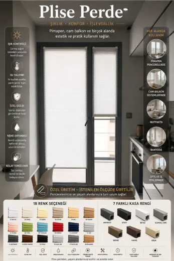 Plise Perde Cam Balkon Perdesi Akordiyon Perde 18 Renk Seçeneği