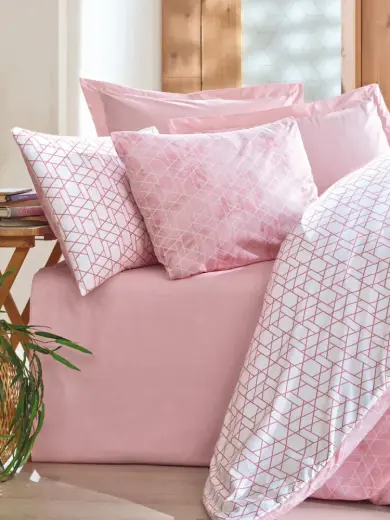 Cotton Box Minimal Çift Kişilik Lastikli Çarşaflı Nevresim Takımı Best Pembe