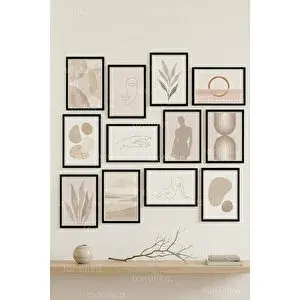 Tontilika 12 Parça Modern Line Art 2 Renk Seçenekli Çerçeve Görünümlü Tablo Seti