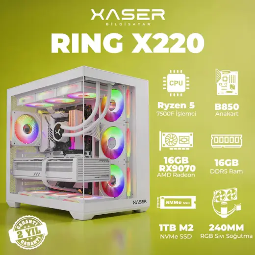 Xaser Ring X220 R-5 7500f 16 GB 1 TB M.2 Nvme SSD 16 GB RX9070 Free Dos Masaüstü Oyuncu Bilgisayarı